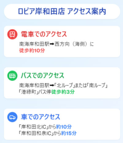 ロピア岸和田カンカン店のアクセス
